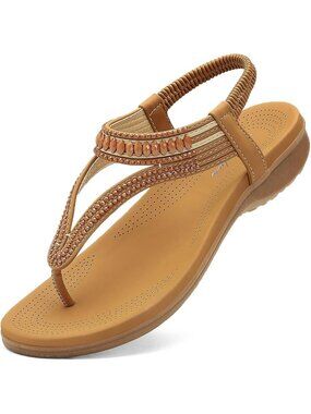 Women's Arch Support Flip Flops Classic Brown Shoes Ankle Strap Flat Sandals